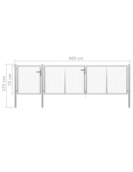Cancello per Giardino in Acciaio 400x75 cm Argento