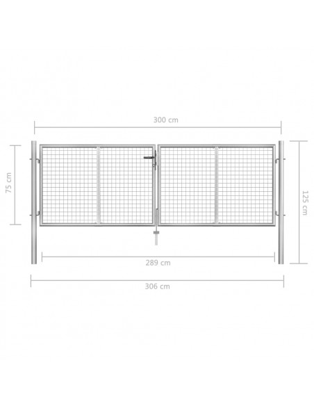 Cancello per Giardino in Acciaio Zincato 306x125 cm Argento