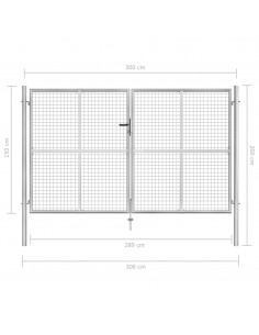 Cancello per Giardino in Acciaio Zincato 306x200 cm Argento