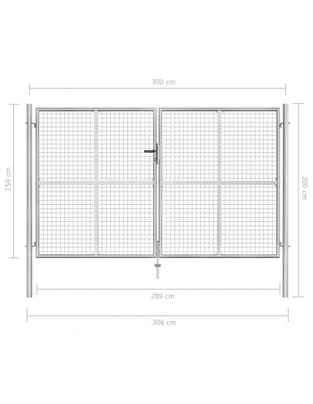 Cancello per Giardino in Acciaio Zincato 306x200 cm Argento
