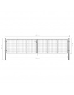 Cancello per Giardino in Acciaio Zincato 415x125 cm Argento