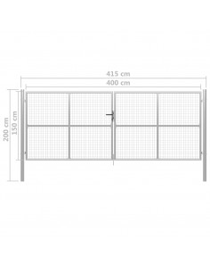 Cancello per Giardino in Acciaio Zincato 415x200cm Argento