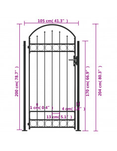 Cancello per Recinzione ad Arco con 2 Pali 105x204 cm Nero