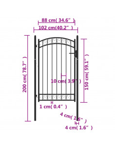 Cancello per recinzione EMMEN con parte superiore ad arco in acciaio 100x106 cm Nero