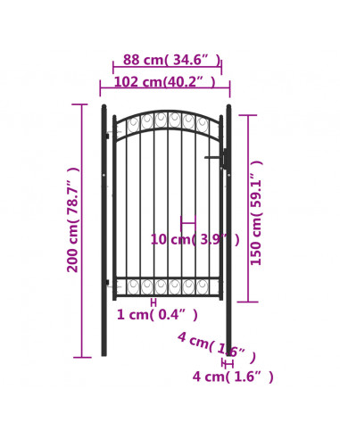 Cancello per recinzione EMMEN con parte superiore ad arco in acciaio 100x106 cm Nero