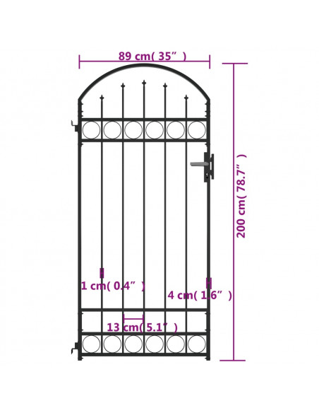 Cancello per Recinzione ad Arco in Acciaio 89x200 cm Nero
