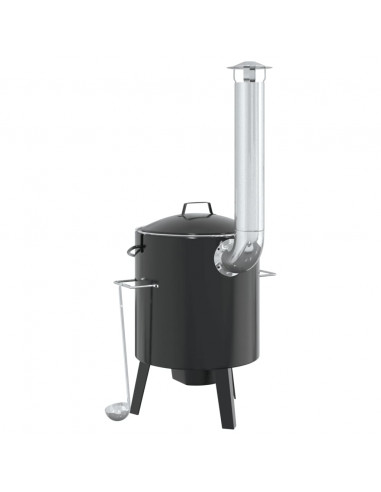 Cannone Gulasch con Camino e Coperchio Nero Acciaio Smaltato