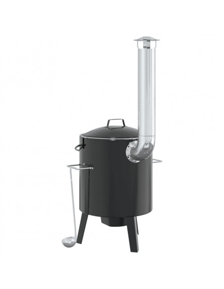 Cannone Gulasch con Camino e Coperchio Nero Acciaio Smaltato