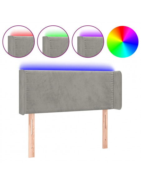 Testiera Grigio Chiaro a LED 103x16x78/88 cm in Velluto