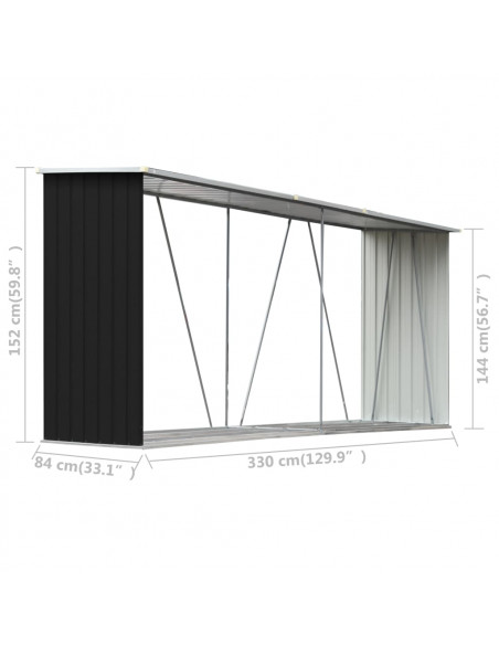 Capannone da Giardino in Acciaio Zincato 330x84x152cm Antracite