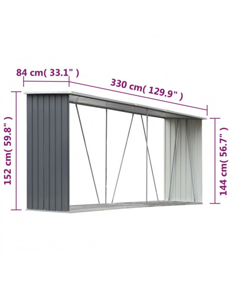 Capannone da Giardino in Acciaio Zincato 330x84x152cm Grigio