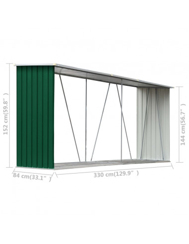 Capannone da Giardino in Acciaio Zincato 330x84x152cm Verde