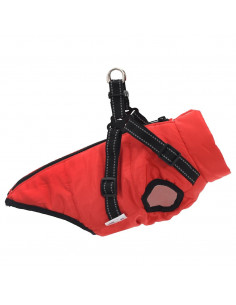 Cappotto Cani con Imbracatura Impermeabile Riflettente Rosso S
