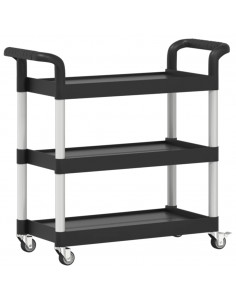 Carrello a 3 Ripiani Nero 77x34x72 cm in Alluminio
