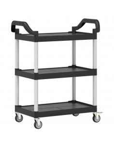 Carrello a 3 Ripiani Nero 81x41x92 cm in Alluminio