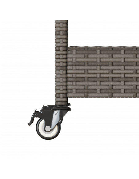 Carrello da Bar 3 Livelli Grigio Polyrattan e Massello Acacia