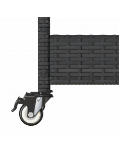 Carrello da Bar 3 Livelli Nero in Polyrattan e Legno Acacia