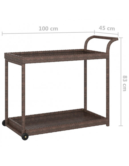 Carrello da Bar Marrone 100x45x83 cm in Polyrattan