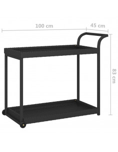 Carrello da Bar Nero 100x45x83 cm in Polyrattan