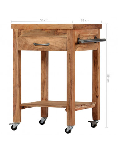 Carrello da Cucina 58x58x89 cm in Legno Massello di Acacia