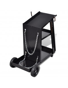 Carrello di Saldatura Nero con 3 Ripiani per Officine