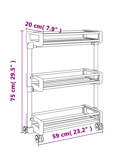 Carrello Portaoggetti 59x20x75 cm in Alluminio