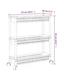 Carrello Portaoggetti a 3 Livelli Argento e Bianco in Alluminio