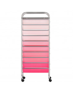 Carrello Portaoggetti con 10 Cassetti Rosa Sfumato in Plastica
