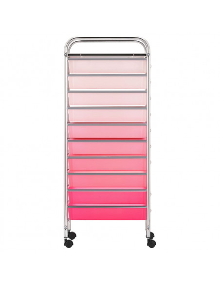 Carrello Portaoggetti con 10 Cassetti Rosa Sfumato in Plastica