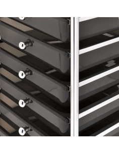 Carrello Portaoggetti Mobile con 10 Cassetti Nero in Plastica
