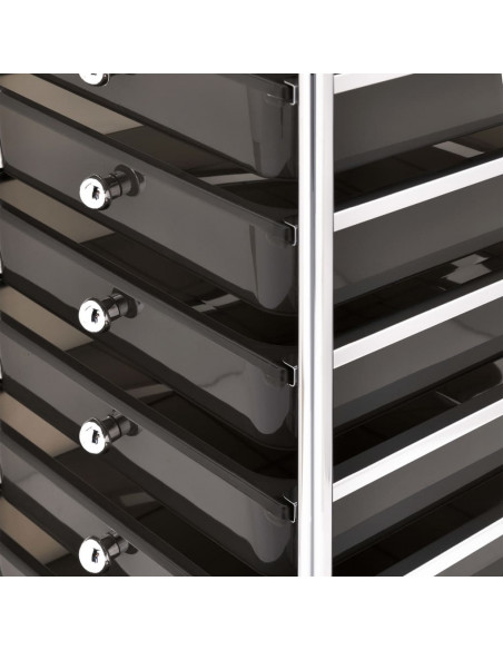 Carrello Portaoggetti Mobile con 10 Cassetti Nero in Plastica