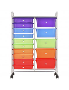 Carrello Portaoggetti XXL 15 Cassetti Multicolore in Plastica