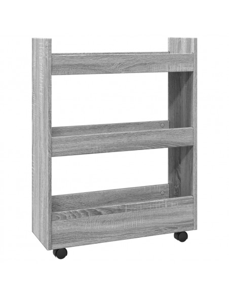 Carrello Stretto a 3 Livelli Grigio Sonoma in Truciolato