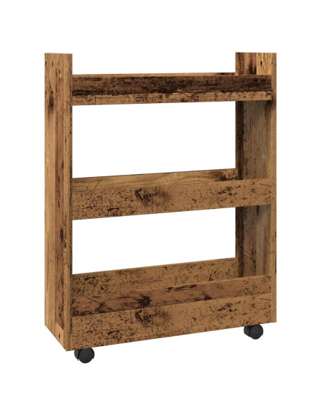 Carrello Stretto a 3 Livelli Legno Antico in Truciolato