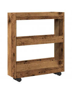 Carrello Stretto a 3 Livelli Legno Vecchio in Truciolato