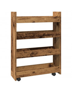 Carrello Stretto a 4 Livelli Legno Antico in Truciolato