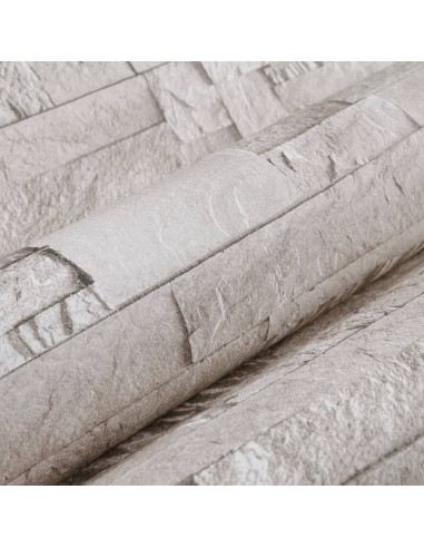 Carta da Parati 3D Effetto Pietra Crema