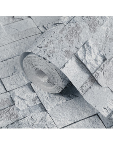 Carta da Parati 3D Effetto Pietra Grigio Chiaro