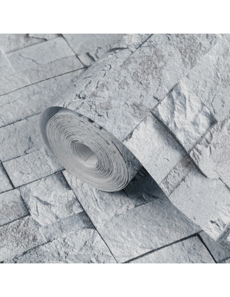Carta da Parati 3D Effetto Pietra Grigio Chiaro