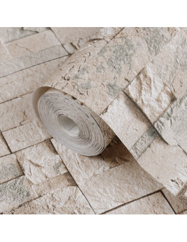 Carta da Parati 3D Effetto Pietra Grigio e Beige