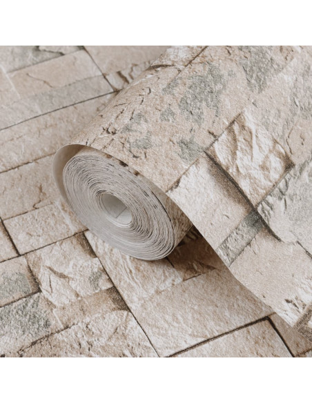Carta da Parati 3D Effetto Pietra Grigio e Beige