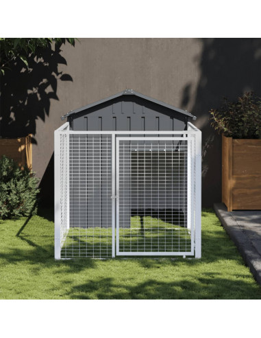 Casetta Cani con Corsa Antracite 117x201x123 cm Acciaio Zincato