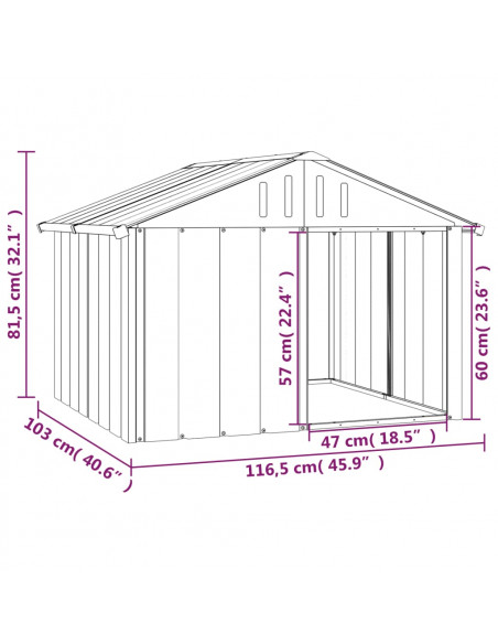 Casetta per Cani Antracite 116,5x103x81,5 cm Acciaio Zincato