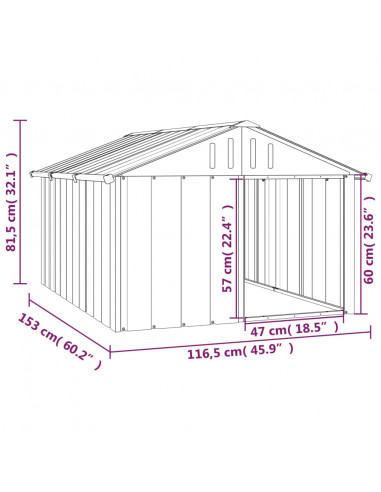 Casetta per Cani Antracite 116,5x153x81,5 cm Acciaio Zincato
