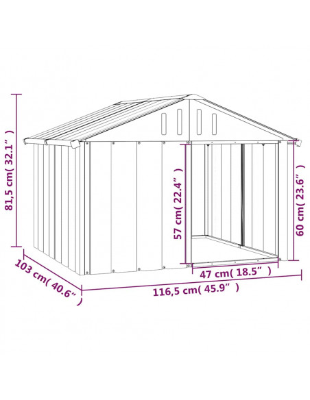Casetta per Cani grigio 116,5x103x81,5 cm Acciaio Zincato