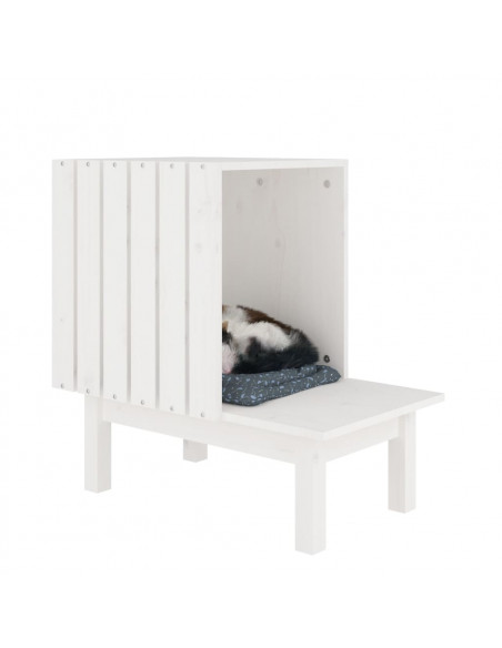 Casetta per Gatti Bianca 60x36x60 cm in Legno Massello di Pino