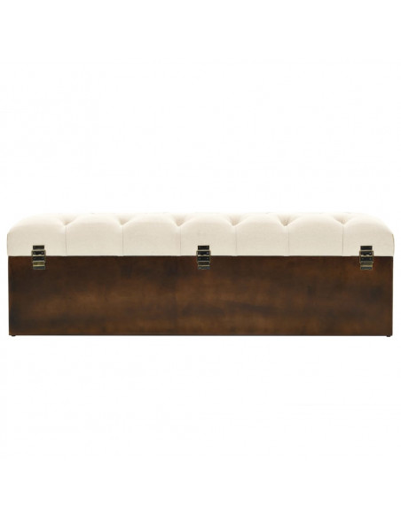 Cassapanca 110 cm Crema in Legno Massello di Abete e Tessuto