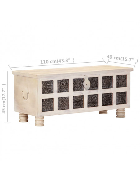 Cassapanca Bianca 110x40x45 cm in Legno Massello di Acacia