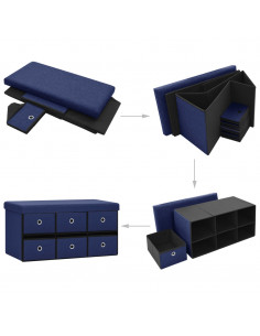Cassapanca Pieghevole Blu 76x38x38 cm in Simil Lino