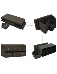 Cassapanca Pieghevole Marrone Scuro 76x38x38 cm in Simil Lino